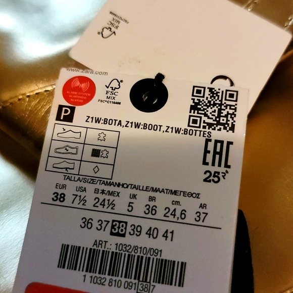 Zara NWT 38 7.5 Gold metallic patent leather boots cowboy boots free people - Picture 12 of 14